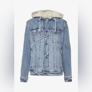 Hollister Men's Sherpa Lining Denim Trucker Hooded Jean Button up Pocket Jacket